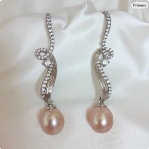 Peach Pink Pearl Drop Earrings, Freshwater Pearls, Wedding Jewelry